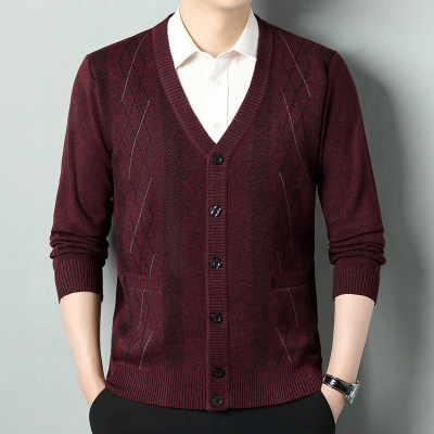 秋冬新款长袖开衫中年加厚保暖商务开衫外套秋冬针织男式羊毛衫