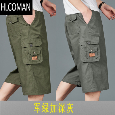 HLCOMAN中老年男七分裤父亲薄款休闲短裤松紧宽松中裤爸爸沙滩7分裤