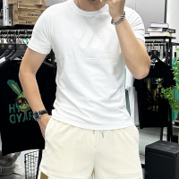 欧洲站夏季短袖T恤男士圆领上衣字母时尚潮流修身丝光棉半袖打底_1