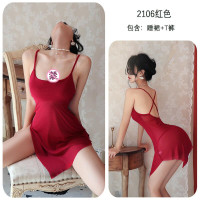 长夜漫漫情趣内衣女式情趣睡衣性感网纱透视吊带睡衣免脱丁字裤家居服女侧开叉火辣免脱睡裙成人用品均码(80-125斤)