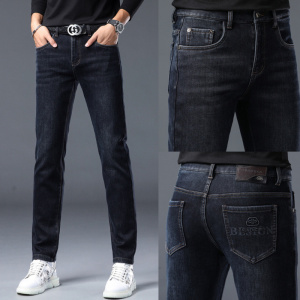 冬季新款欧洲站轻奢潮牌加绒牛仔裤弹力修身小直筒裤潮流百搭