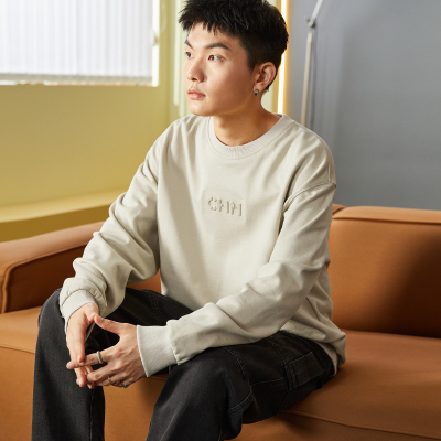 [8.5折价93.4元叠加优惠券]唐狮春秋冬季新款圆领卫衣男士加绒压印字母宽松套头外套潮牌