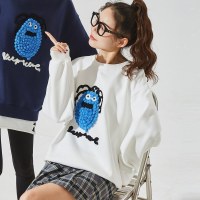 [2.5折价91元]唐狮春装新款卫衣女圆领小个子上衣韩系in风白色卫衣无帽潮