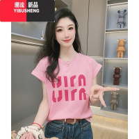 YIBUSHENG欧货时尚设计感简约印花短袖t恤女百搭洋气显瘦字母圆领上衣潮