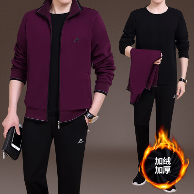 品牌新款男士冬装中年品牌运动套装男秋冬季加绒加厚中老年大码运动服休闲套装男棉