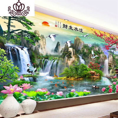 封后售纯手工十字绣成品流水生财2020新款客厅大幅山水风景画已绣好的绣好的成品不带框190*80厘米