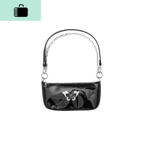 潮牌3M反光蝴蝶珍珠链条复古单肩手提腋下包法棍包NEW LAKE 黑色秒发女士单肩包 黑色现货秒发