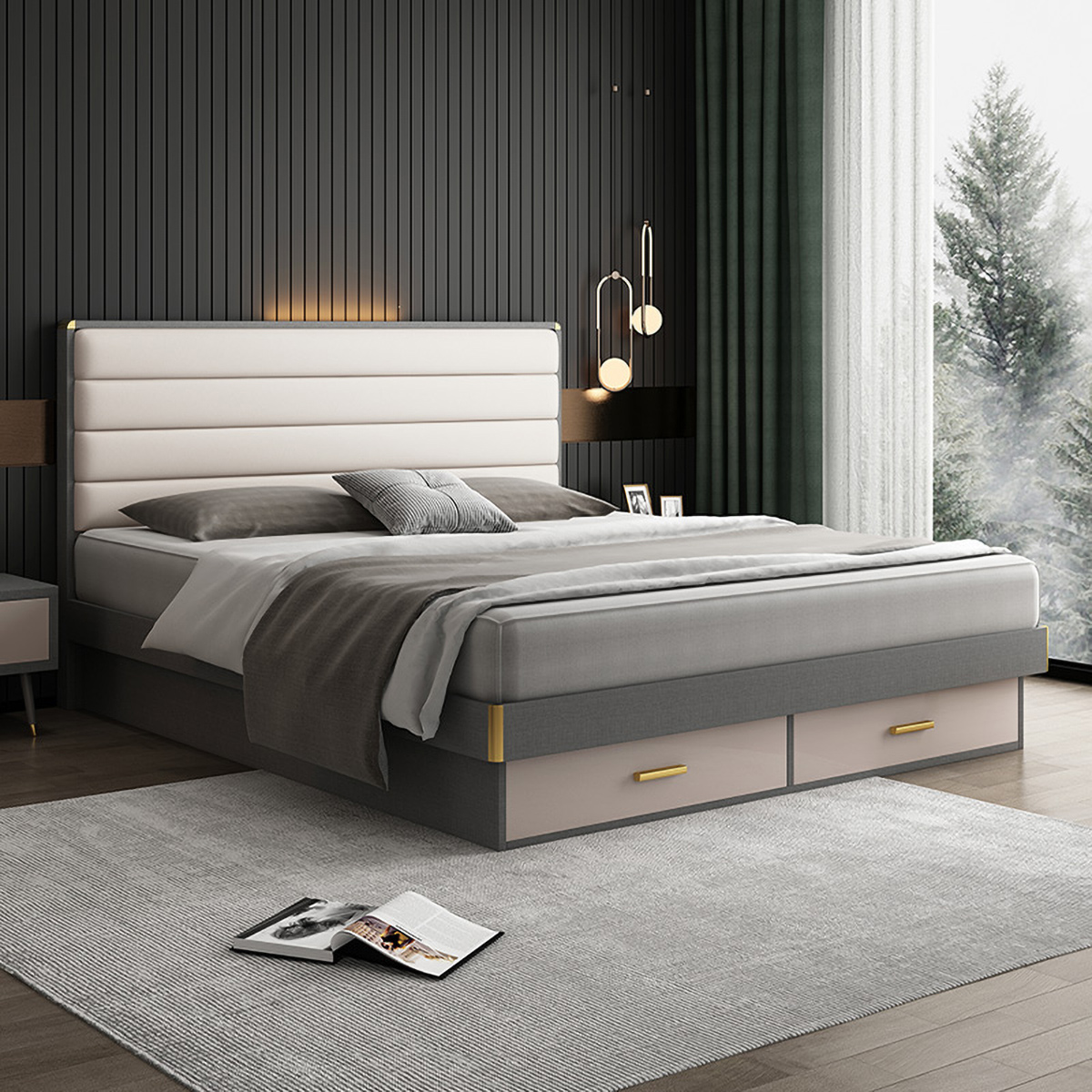 梵宜 实木意式极简床现代简约新款婚床1.8米双人床北欧轻奢主卧实木床