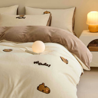 牛奶绒毛巾绣床上四件套新款冬季加厚卡通珊瑚绒床单被套床品