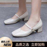 法式真皮粗跟玛丽珍鞋女一字带2026春秋新款复古中跟单鞋四季女鞋