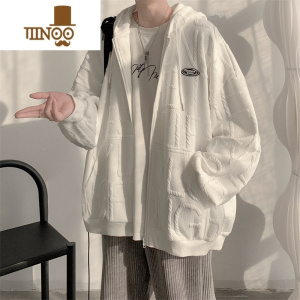 YANXU美式开衫卫衣男潮牌高街浮雕外套初高中学生拉链连帽衫