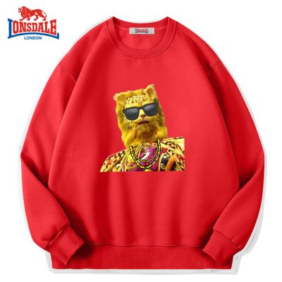 龙狮戴尔潮牌2022新年本命年红色金钱豹加绒纯棉保暖圆领卫衣男女