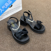 SUNTEK仙女风凉鞋配裙子高跟鞋女2023年夏新款厚底松糕蝴蝶结法式罗马鞋