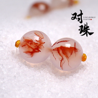 精品川料原矿冰飘飘花南红玛瑙圆珠对珠散珠点红手串链diy配饰