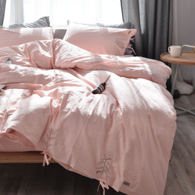 水洗全棉四件套少女简约公主风1.8m床上用品床单被子被套三件套