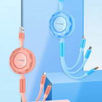 沃品 双拉伸缩快充一拖三数据线LC012粉色