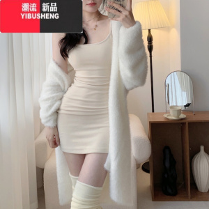 YIBUSHENG性感纯欲带胸垫磨毛吊带内搭包臀连衣裙女春高级感显瘦收腰短裙