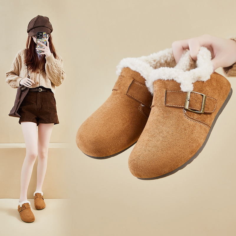 冬季新款加绒勃肯鞋ins韩版女学生一脚蹬增高保暖休闲