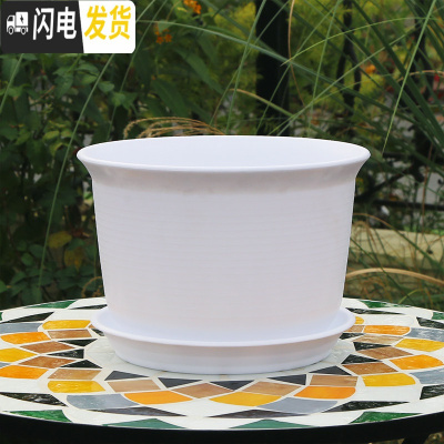 三维工匠加厚防陶瓷花盆绿萝吊兰专用大号塑料盆创意 个性北欧简约带托盘 B款白色 特小花盆容器