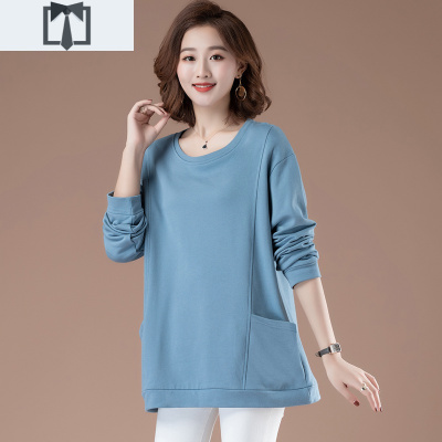 SUNTEK中年妈妈棉卫衣女无帽秋冬宽松大码秋装长袖t恤上衣中长款显瘦卫衣