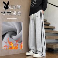 花花公子新款高品质摇粒绒 加绒加厚卫裤裤子男士 学生青少年卫裤