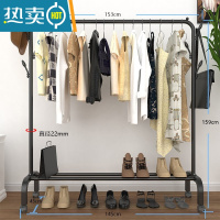 敬平加厚家用304不锈钢晾衣架落地卧室折叠x型室外阳台单杆式架子伸缩 150cm黑色加大号[加粗加厚]双衣帽架款+轮子