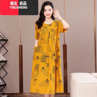 YIBUSHENG新款中老年妈妈装季棉绸连衣裙宽松遮肚加肥加大码女装花色裙子