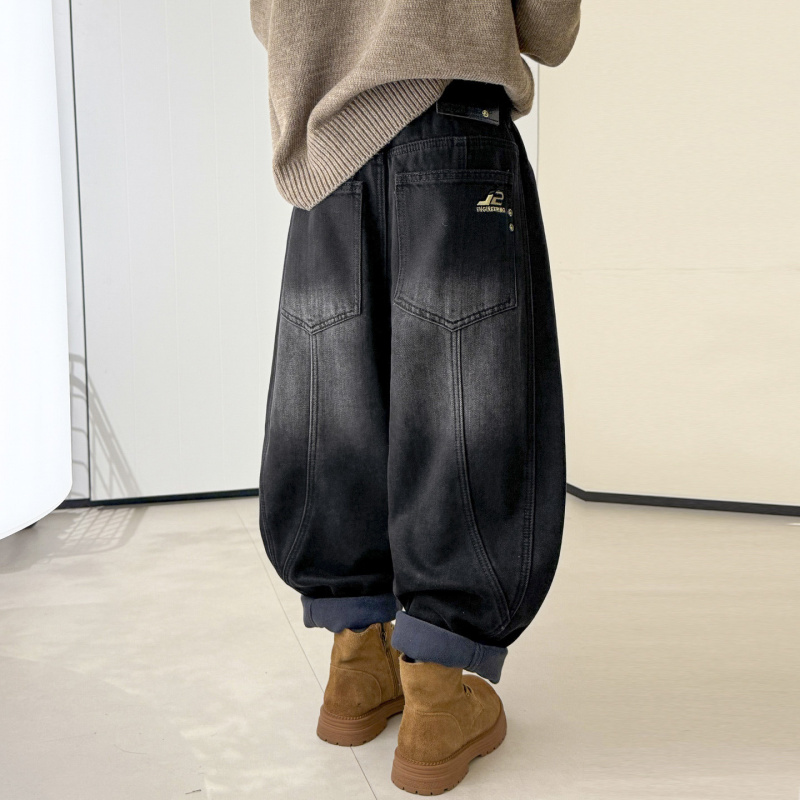 童装男童加绒牛仔裤冬季新款儿童中大童男孩宽松加厚秋冬长裤