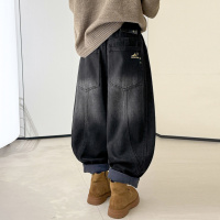 童装男童加绒牛仔裤冬季新款儿童中大童男孩宽松加厚秋冬长裤