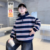 男童秋冬款卫衣加绒加厚新款儿童冬季一体绒大童冬装条纹上衣