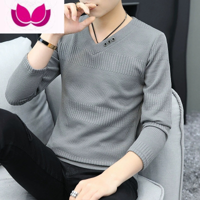 七斓男士长袖t恤潮流上衣服V领加绒卫衣打底衫秋衣外穿男装冬装