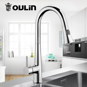 欧琳(OULIN)厨房水龙头冷热水小蛮腰抽拉龙头L009三种出水 气泡/花洒/刀片式