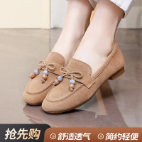 春秋新款真皮流苏乐福鞋女一脚蹬豆豆鞋平底软底复古四季单鞋