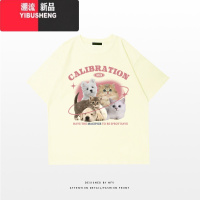 YIBUSHENG猫咪字母印花短袖T恤女韩版百搭季ins甜美学院宽松学生上衣