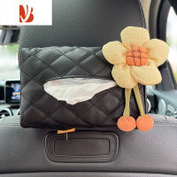 三维工匠车载纸巾盒挂式创意可爱汽车内用椅背抽纸盒女车上扶手箱餐巾纸袋 奶白太阳花-菱形黑色纸巾盒