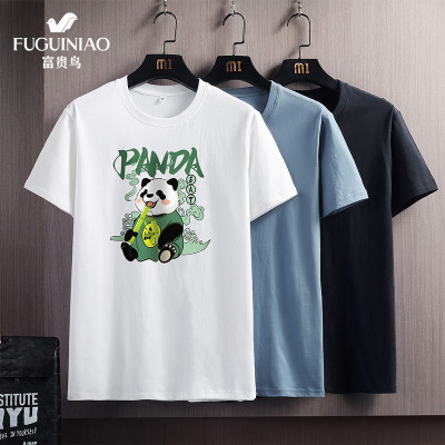 富贵鸟短袖T恤男装2021夏季新品印花t恤男纯棉圆领潮流休闲体恤