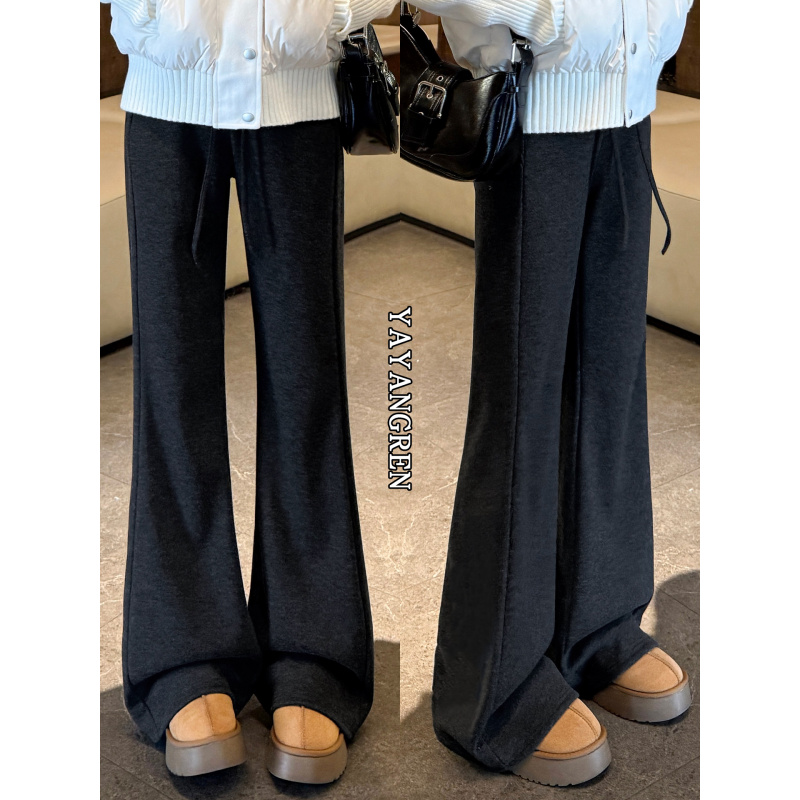 加绒微喇卫裤女秋冬新款黑色羊毛马蹄裤子毛呢休闲显瘦喇叭裤