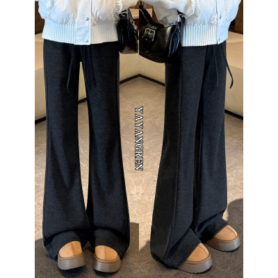 加绒微喇卫裤女秋冬新款黑色羊毛马蹄裤子毛呢休闲显瘦喇叭裤_13