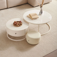 全友家居现代奶油风茶几圆形小桌子 简约客厅矮桌茶台置物边几