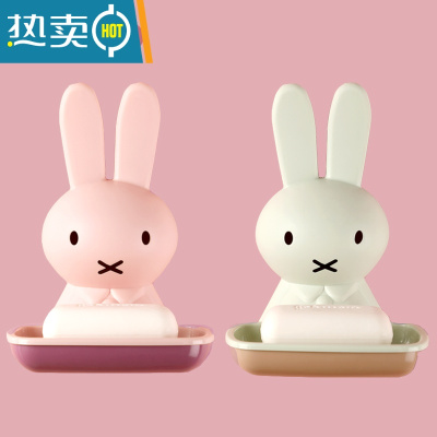 敬平肥皂盒香皂盒置物架壁挂式免打孔家用卫生间宿舍大号沥水肥皂架 绿色+粉色