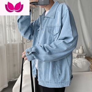 七斓春宽松破洞牛仔外套男生潮流韩版工装夹克百搭港风ins衣服