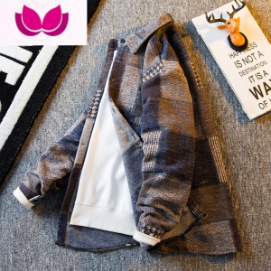 七斓HPCP格子拼接磨毛衬衫男长袖秋季高级感痞帅休闲潮流毛呢衬衣外套