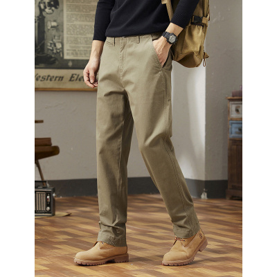 复古经典男士休闲裤男高档 舒适简约厚款秋冬纯色98%棉直筒裤