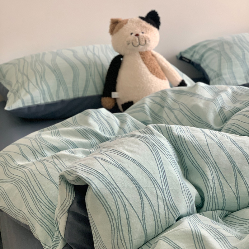 全棉磨毛提花床上四件套秋冬季宿舍纯棉床单被套床笠款床品三件套