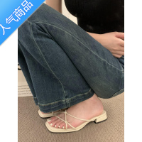 SUNTEK法式高级感气质仙女风银色凉拖鞋女夏季外穿网红超火低跟粗跟凉鞋