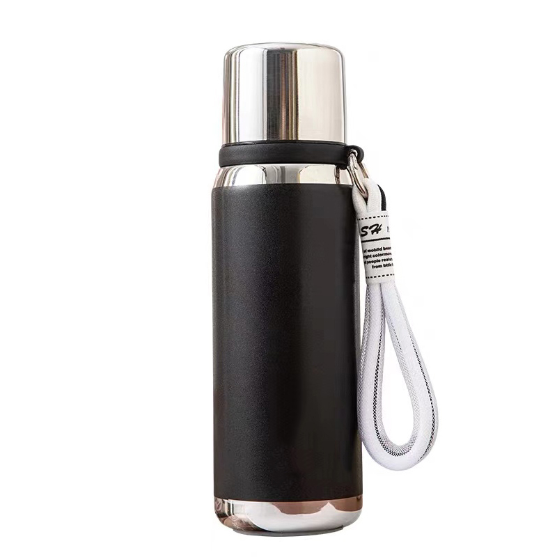 松道 保温杯便携式一盖两用随行手提保温杯黑色500ML