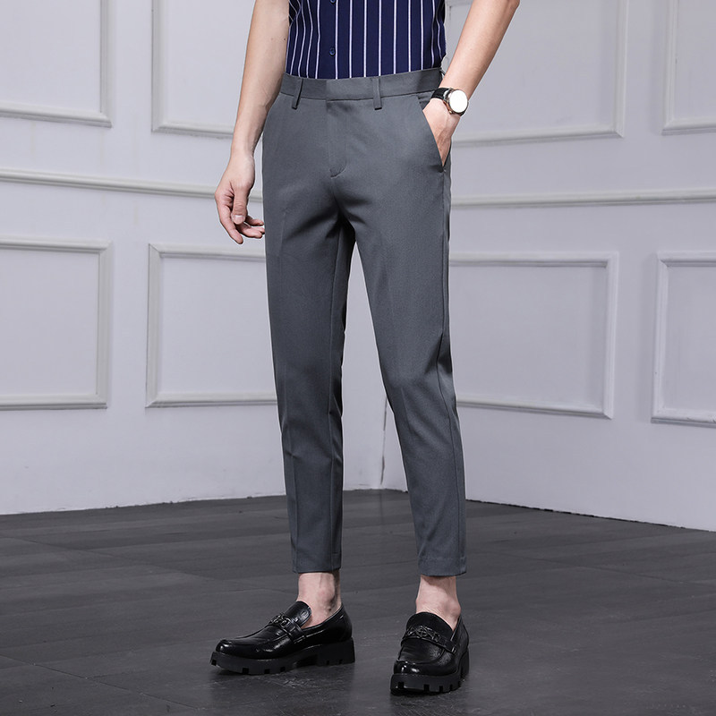 高端韩版修身小脚西裤男夏季免烫商务裤子弹力高级感时尚休闲裤男