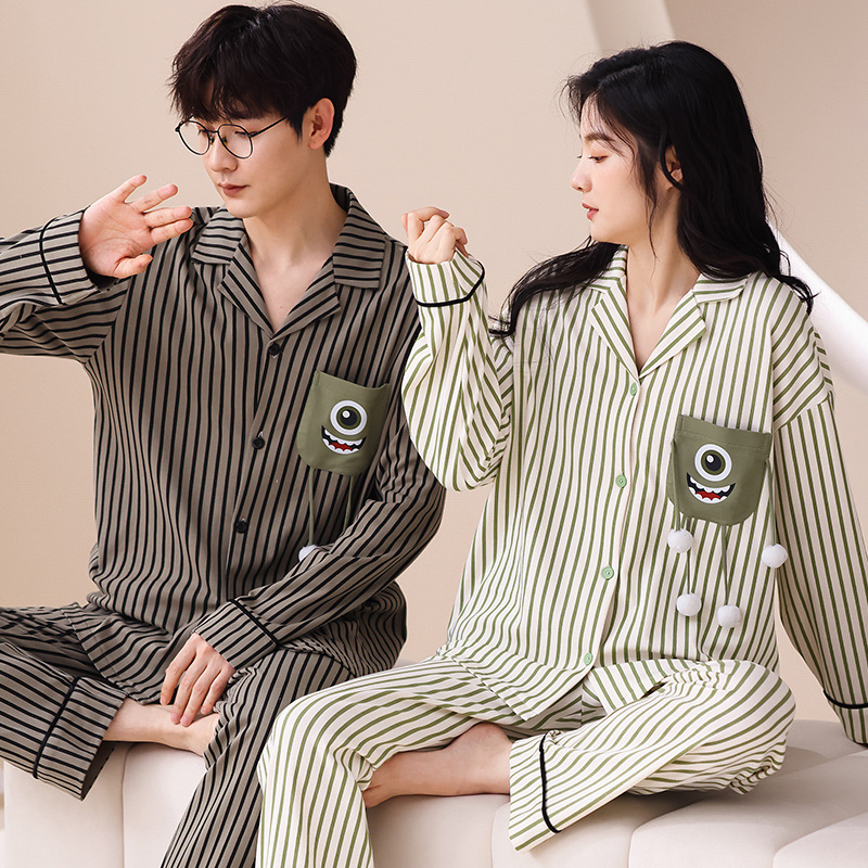 情侣睡衣女春秋冬季棉质长袖长裤氛围感一男一女男士家居服套装