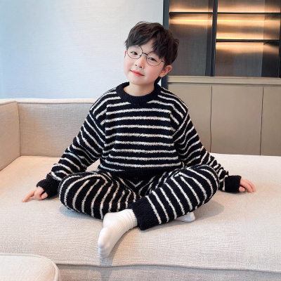 童装男童珊瑚绒睡衣秋冬季新款冬装儿童法兰绒加厚家居服套装
