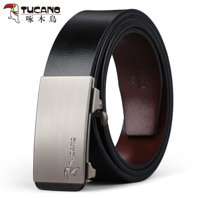 啄木鸟皮带男士真品无牙内穿自动扣腰带时尚商务无卡槽牛仔皮裤带